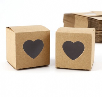  Kraft Paper Brown Chocolate Box with Hear Shape Window	