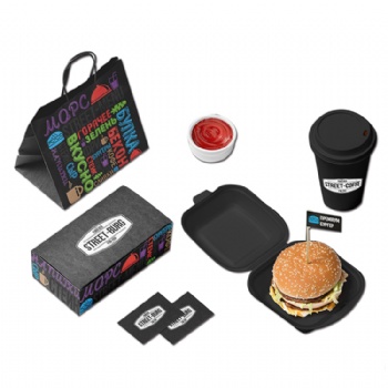 Custom Printed Fast Food Black Paper Box Set